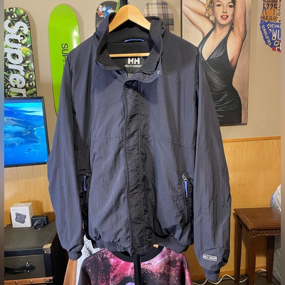 Helly Hansen Fleece Lined Nylon Rain Jacket Windbreaker Mens XL Full Zip Up